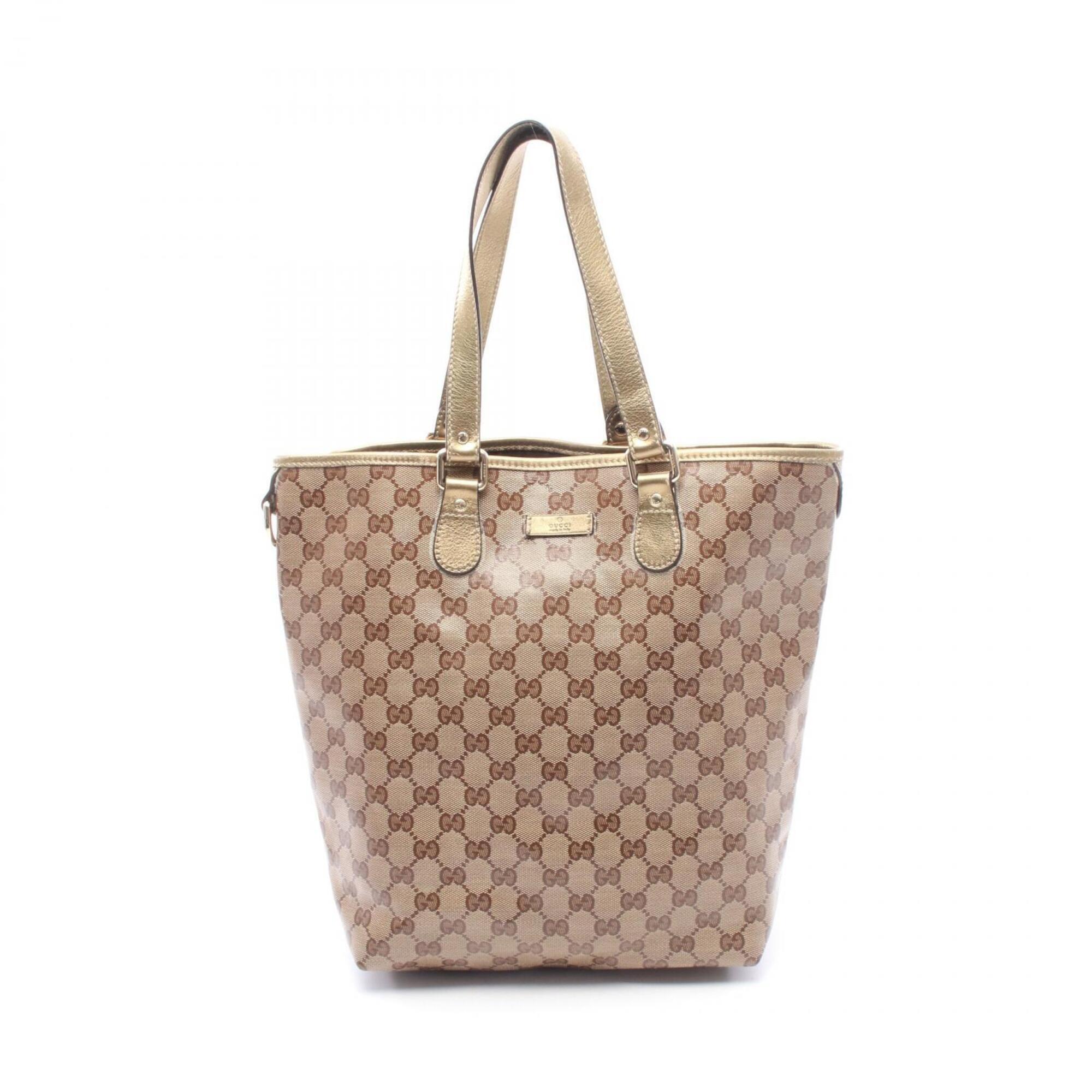 Gucci Gg Crystal Tote Bag Handbag, Coated Canvas Leather, Women's, Beige, Bro...